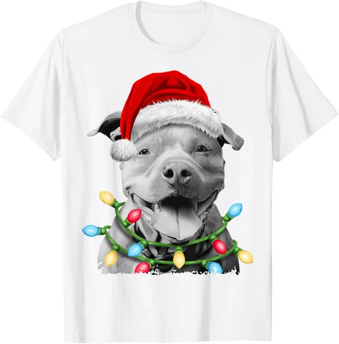 Vista 62 de Pit Bull Santa - Camiseta de perro con luces para árbol de Navidad para niños, Negro, S