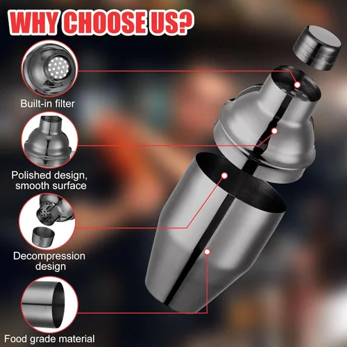 Vista 3 de Nitial Coctelera profesional de acero inoxidable, 6 unidades, mezclador de bebidas Martini, colador integrado para barman sin fugas, mezclador