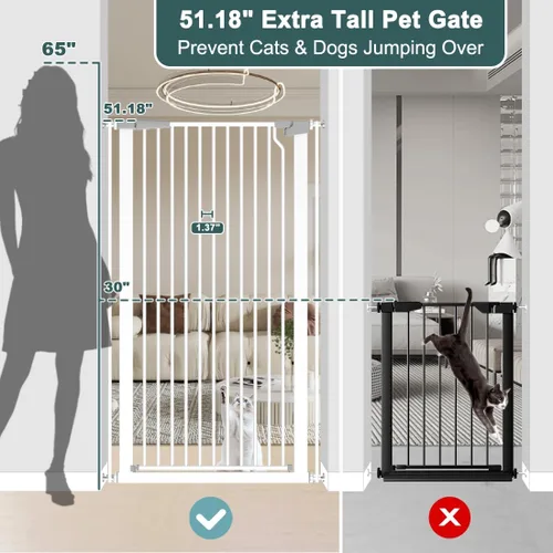Vista 9 de Puerta para gatos extra alta para puertas, puerta de mascotas montada a presión para gatos y perros, puerta de bebé de 51.18 pulgadas de alto