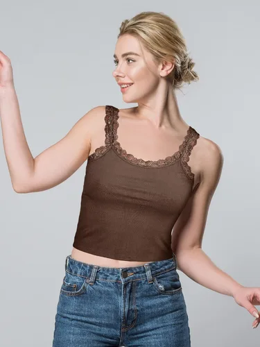 Vista 5 de Camiseta sin mangas de encaje para mujer, 3 piezas, camiseta sin mangas con encaje y ribete de encaje, Y2K
