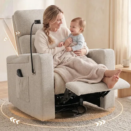Vista 12 de ABCASA Power Recliner Rocking Chair Nursery, Swivel Glider, Green Chenille-green