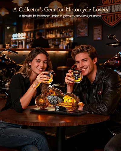 Vista 7 de Kollea Regalos de cumpleaños para hombres, papá, juego de decantador de whisky de motocicleta con 2 vasos, dispensador de licor para bar en casa