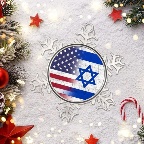 Vista 4 de Adornos de copo de nieve con la bandera estadounidense de Israel United We Stand with Israel, decoraciones de Navidad para árbol, adornos de Navidad