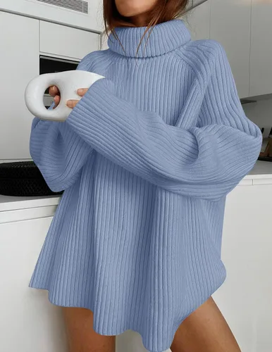 Vista 8 de ZESICA Women's 2024 Winter Sweaters Oversized Turtleneck Long Sleeve Chunky Knitted Pullover Sweater Jumper Tops