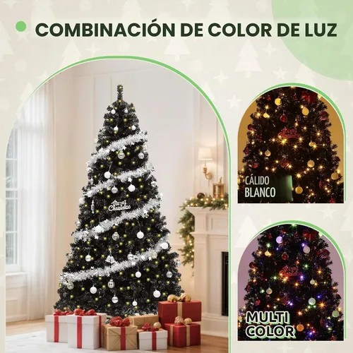 Vista 4 de GOOBED - Árbol de Navidad negro preiluminado de 6 pies con control remoto y 11 modos de luz Black Pre-Lit Spruce Hinged Artificial Halloween