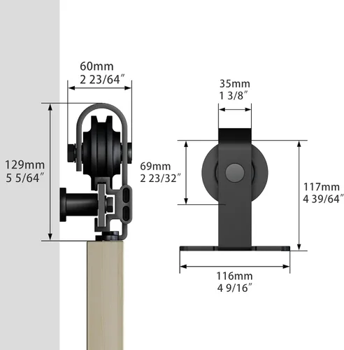 Vista 6 de JUBEST Kit de hardware de puerta de granero montado en la parte superior negra resistente de 6 pies para puerta de vidrio con marco de aluminio
