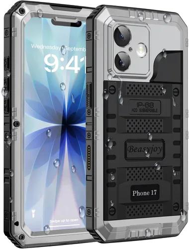 Vista 13 de Beasyjoy Funda impermeable para iPhone 13, funda de metal con protector de pantalla integrado, resistente protección de cuerpo completo, grado