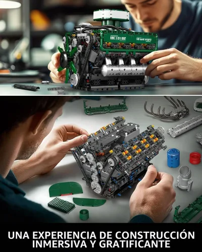 Vista 5 de Mould King 10182 Juegos de Bloques de Construcción de Motor V8, Kit de Modelo de Motor de Tanque MOC V8 con Batería y Motor, Juguetes