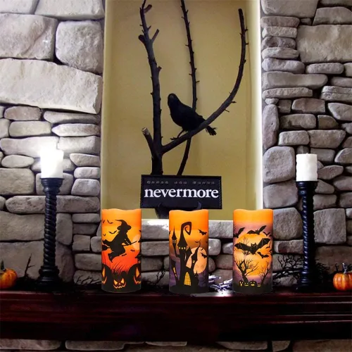 Vista 5 de Juego de 3 velas de calcomanía de Halloween de DRomance