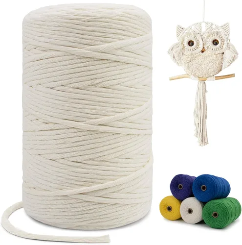 Vista 66 de Cuerda de macramé de una sola hebra de 0.197 in x 110 yardas, cuerda de macramé de algodón natural de 0.197 in, cuerda de algodón grueso para colgar