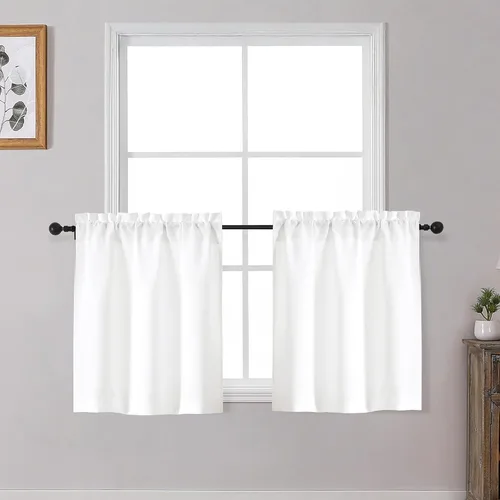 Vista 42 de OWENIE Cortinas de Cocina Negras Sobre Fregadero de 24 Pulgadas de Largo, Juego de 2 Paneles, Cortinas Cortas de Café con Textura Filtrante de Luz