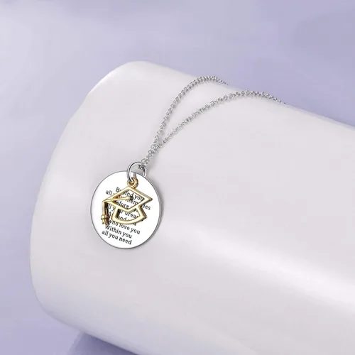 Vista 2 de YFN Regalo de graduación de plata de ley, collar con colgante inspirador, joyería de graduación para mujer
