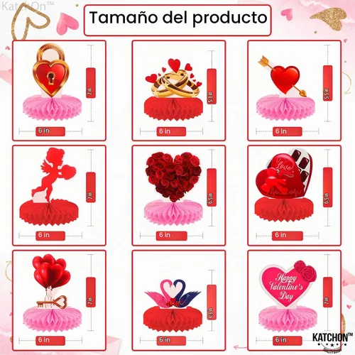 Vista 2 de KatchOn Centros de mesa rojos de San Valentín para mesas, paquete de 9