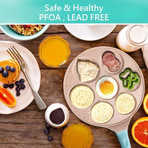 Vista 6 de [Usado] Sartén de huevos para tortilla para desayuno, sartén antiadherente para panqueques de 7 tazas, waffle, para niños