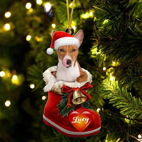 Vista 61 de Adorno de Navidad de perro afgano en bota de Papá Noel, adorno de nombre de perro personalizado, regalo para amante de los perros, decoración
