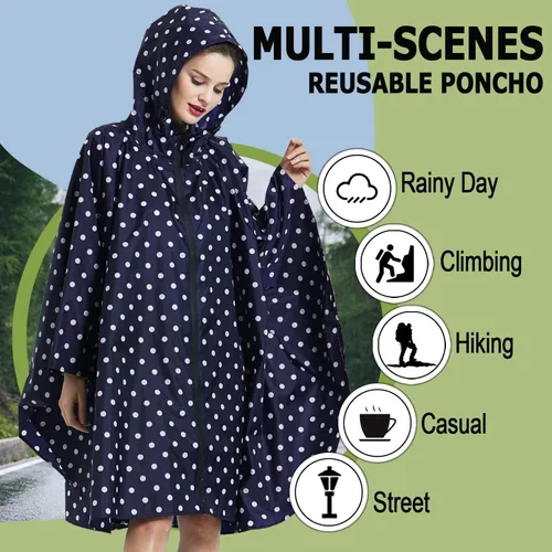 Vista 3 de POWINSUN Chubasquero impermeable con capucha y bolsillo para mujereshombresadultos