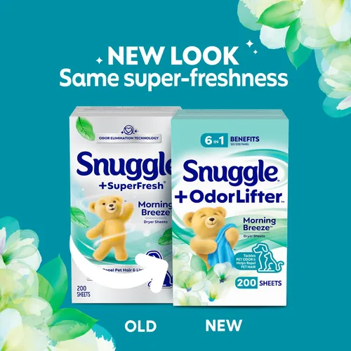 Vista 3 de Snuggle SuperFresh - Hojas para secadora, 200 unidades, brisa matutina