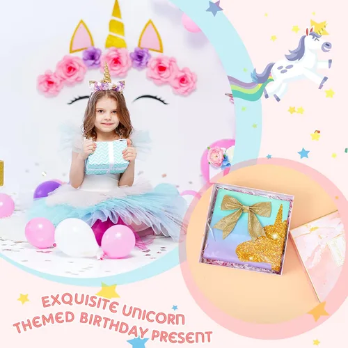 Vista 6 de Zhehao Mantel desechable de cumpleaños de unicornio de 108 x 54 pulgadas, mantel de plástico a rayas multicolor para fiesta de cumpleaños