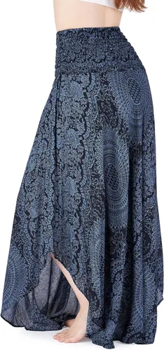 Vista 2 de Lannaclothesdesign - Falda larga para mujer de estilo bohemio, gitano, hippie, ropa de falda boho Rosa doble negra