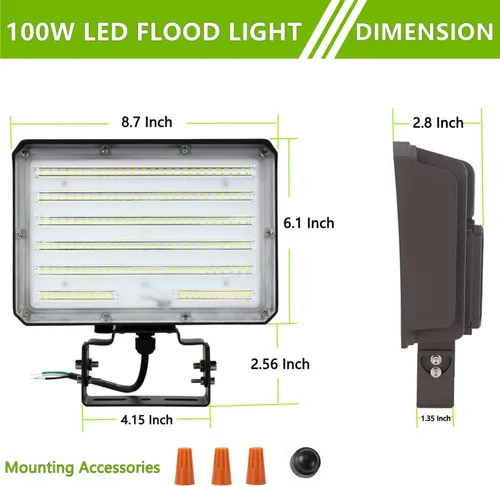 Vista 6 de Luz de inundación LED de 100 W para exteriores del anochecer al amanecer, equivalente a 14000LM 1000W, luz diurna de 100-277V 5000K, lámpara
