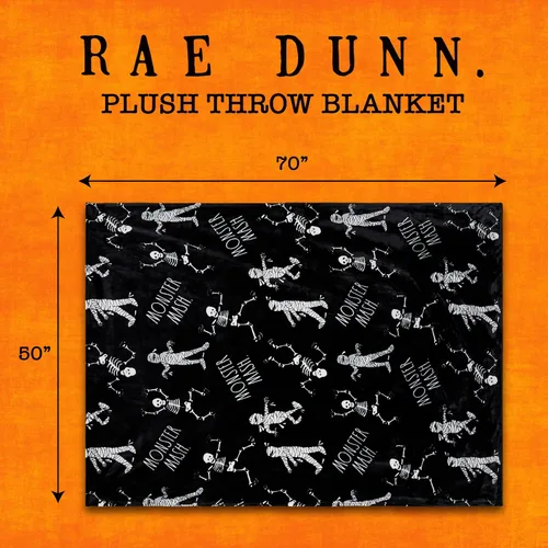 Vista 6 de Rae Dunn Manta - Mantas suaves y decorativas para cama o sofá, mantas acogedoras para sofá, manta de felpa suave con huesos bordados, 50 pulgadas x