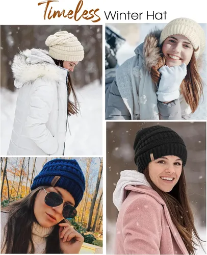 Vista 6 de FURTALK Gorros de invierno para mujer, con forro polar, gorro de punto holgado y cálido, gorro de esquí