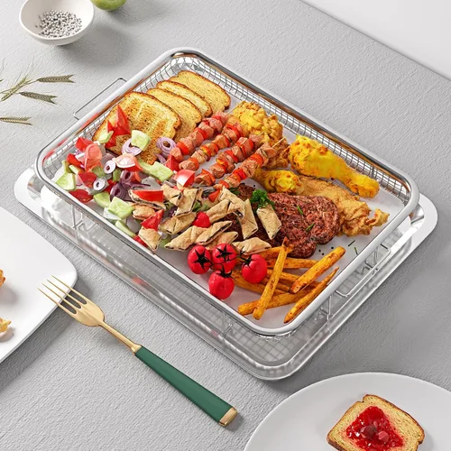 Vista 6 de Cesta para Freidora de Aire para Horno, OPENICE Bandeja y Sartén Grande de Freidora de Aire de 15.6" x 11.6" con 30 Piezas de Papeles de Pergamino