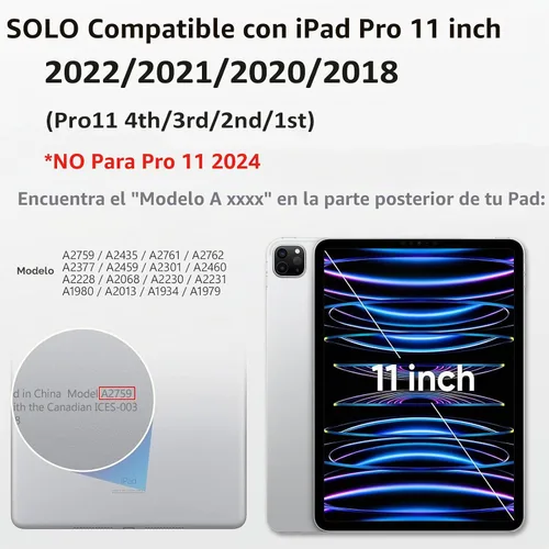 Vista 2 de HXCASEAC Funda para iPad Pro de 11 pulgadas (2022/2021/2020/2018) a prueba