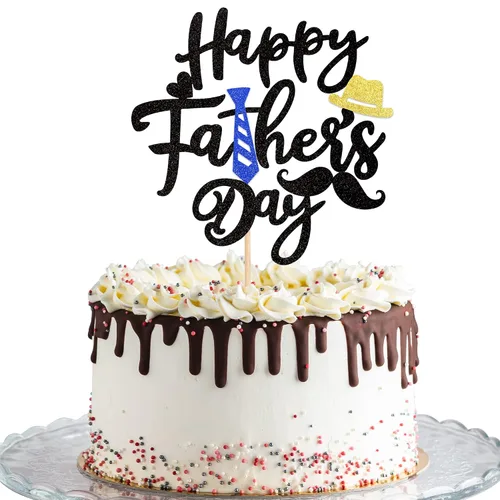 Vista 8 de 1 decoración para pastel del día del padre con sombrero de corbata de bigote con purpurina negra, Best Dad Ever Cake Pick Super Dad Cake Pick Super