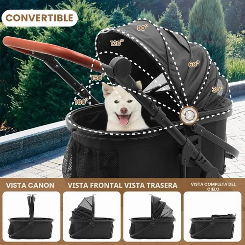 Vista 5 de Bicystar Cochecito para perros con transportador desmontable, ruedas de Negro