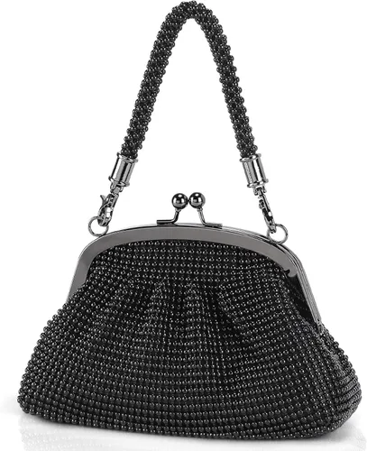 Vista 10 de UBORSE Bolso de mano con cuentas vintage de los años 20 para mujer, bolso formal de noche de boda, bolso de fiesta de cóctel con diamantes