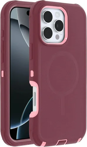 Vista 2 de Funda magnética para iPhone 16 Pro Max resistente con 2 protectores de vidrio templado y protector para lente de cámara, protección de golpes