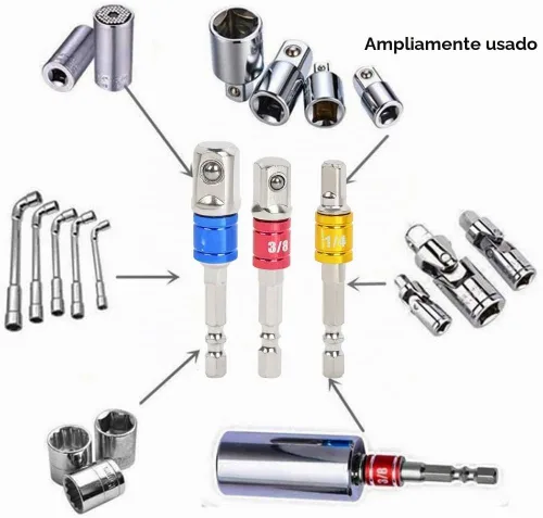 Vista 5 de TIMESET L 3 piezas 1/4" 3/8" 1/2" Cr-V vástago hexagonal de grado de impacto adaptador de enchufe de grado de impacto juego de extensión y adaptador