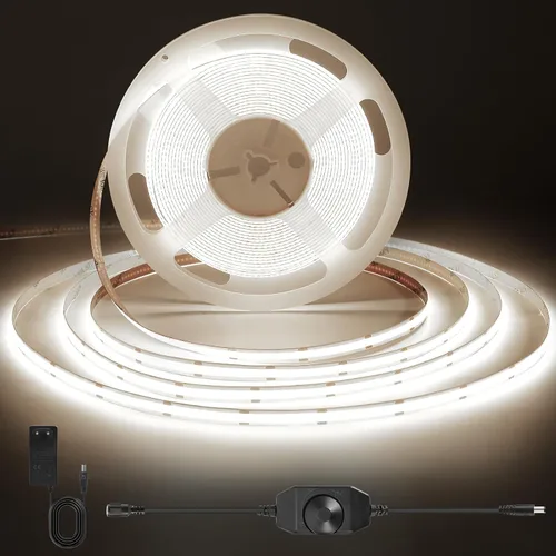 Vista 9 de COB - Tira de luz LED de 24 V, blanco cálido de 2700 K con atenuador y fuente de alimentación, 0.315 in de ancho, CRI 92+, tira de luces LED