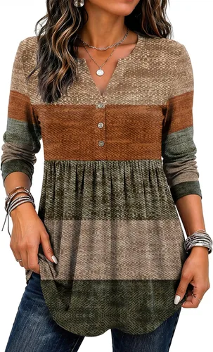 Vista 12 de Zeagoo Blusas de manga larga para mujer, estilo bohemio, cuello en V negro (Flower Black)