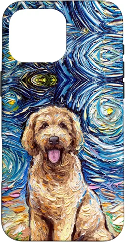 Vista 19 de Cute Goldendoodle Starry Night Doodle Dog Art by Aja Case for iPhone 17