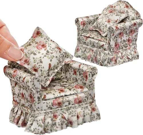 Vista 6 de iLAND Muebles de casa de muñecas de sofá en miniatura, el gran juego de muebles para casa de muñecas para accesorios de 1/12, elegantes sofás