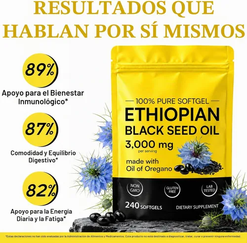 Vista 2 de Cápsulas de aceite de semilla negra 3000 mg, Nigella Sativa prensada