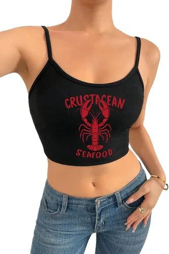Vista 6 de Floerns Top de Camiseta sin Mangas para Mujer, Estilo Casual, con Bordado de Letras, Crop Top A Blanco