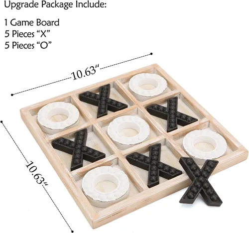 Vista 5 de NIKKY HOME Juego de mesa Tic Tac Toe para decoración de mesa de centro, tablero de madera rústico de 10.6 pulgadas, negro y blanco