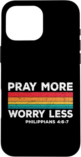 Vista 19 de iPhone 16 Faith Christians God Jesus Pray more worry less Case