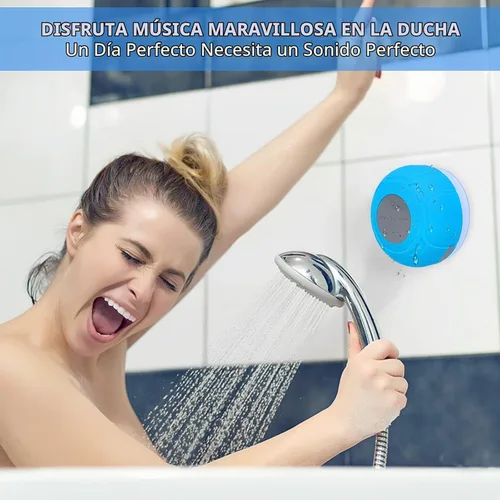 Vista 2 de Parlante Bluetooth Impermeable para Ducha Portátil, Inalámbrico, Resistente al Agua, Manos Libres con Micrófono Integrado, Ventosa para Baño
