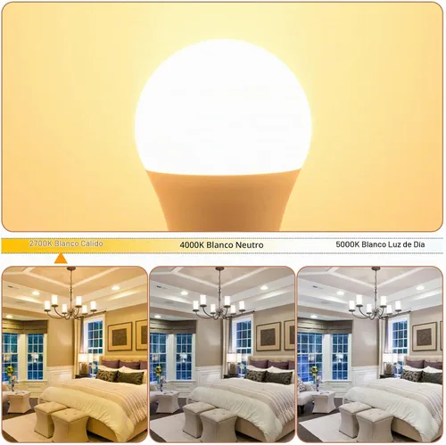 Vista 3 de comzler Bombillas LED A15 equivalentes a 60 W, blanco cálido 2700 K, bombilla redonda LED de base pequeña E12 para ventilador de techo,