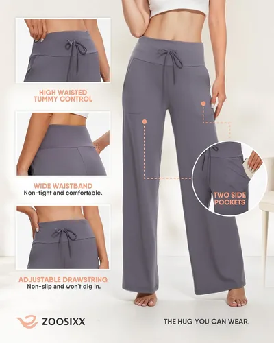 Vista 7 de ZOOSIXX Pantalones de yoga para mujer, pantalones de pierna ancha, holgados, casuales, holgados, holgados, holgados, de cintura alta, pijamas
