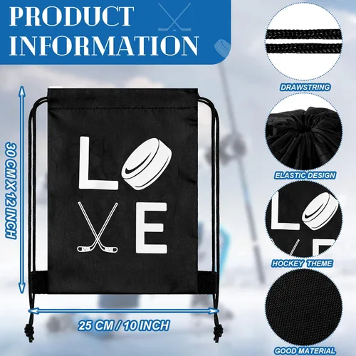 Vista 2 de Sinmoe 12 bolsas de regalo de hockey para fiestas de hockey, bolsas de regalo para fiestas de hockey deportivo, bolsa con cordón, regalos de fiesta