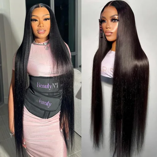 Vista 15 de Pelucas de cabello humano lacio con encaje frontal de hueso de 13 x 4 para mujeres negras, densidad del 200 %, peluca frontal de encaje transparente