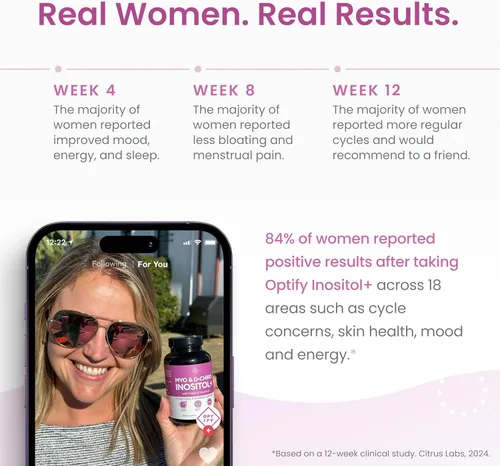 Vista 6 de Optify Suplemento de mio-inositol y D-Chiro inositol para mujeres - Proporción 40:1 más folato y vitamina D - Apoya el equilibrio hormonal
