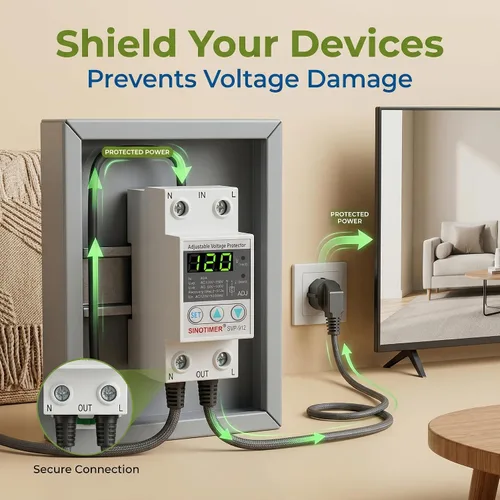 Vista 8 de Interruptor inteligente, protector de corte de bajo voltaje ajustable de 120 V CA, protector de voltaje sobre y debajo del voltaje, estabilizador