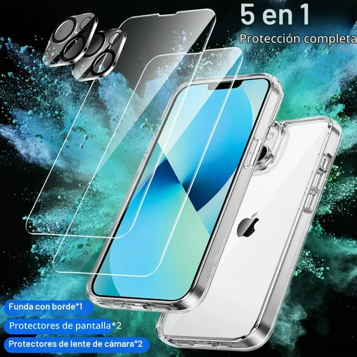 Vista 2 de JETech Funda 5 en 1 para iPhone 13 mini, antiamarilleo, transparente