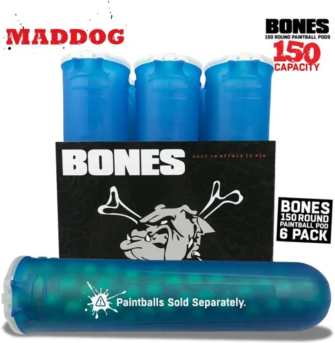 Vista 4 de Maddog 150 cápsulas redondas de paintball de huesos Tubos duraderos de recarga rápida para torneos y recreativos Speedball Woodsball Paquete de 6